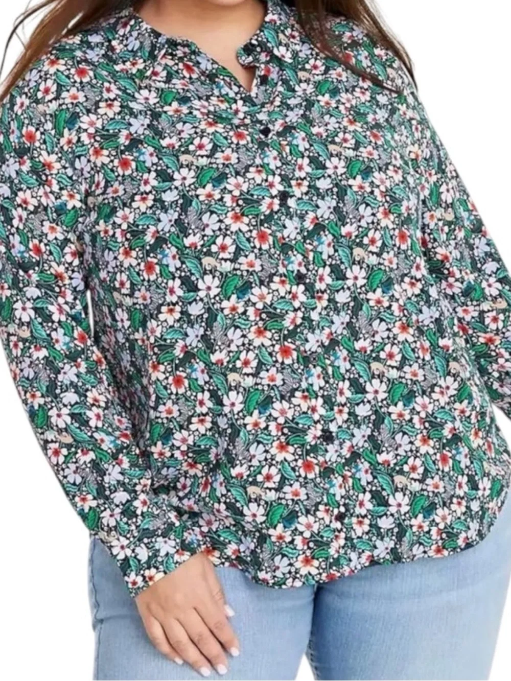 On 34th Macy’s long sleeve floral button-down blouse XL Cottagecore chic